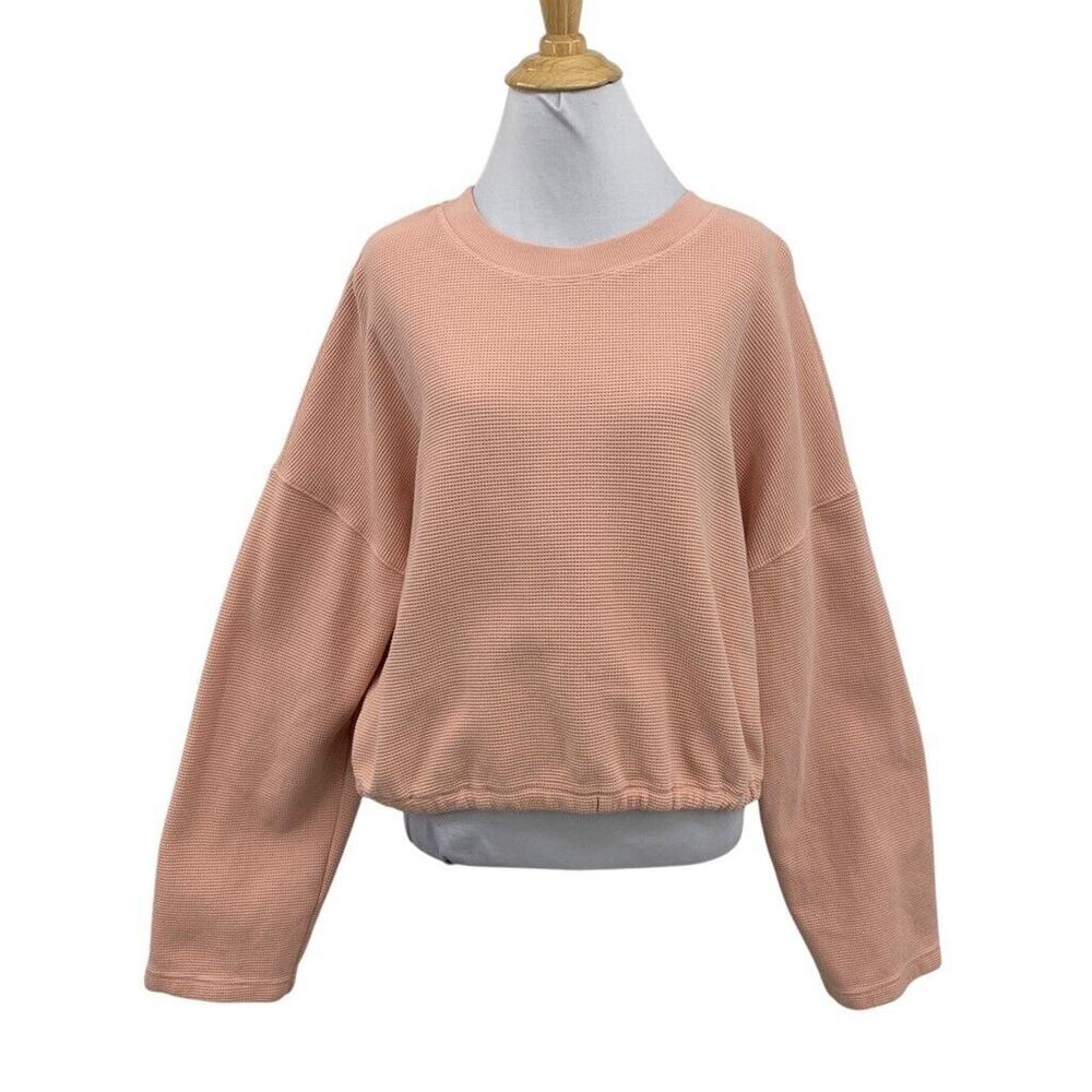 Fabletics Sweatshirt Womens S Small Peach Anna Cutout Tie Back Waffle Knit Boxy